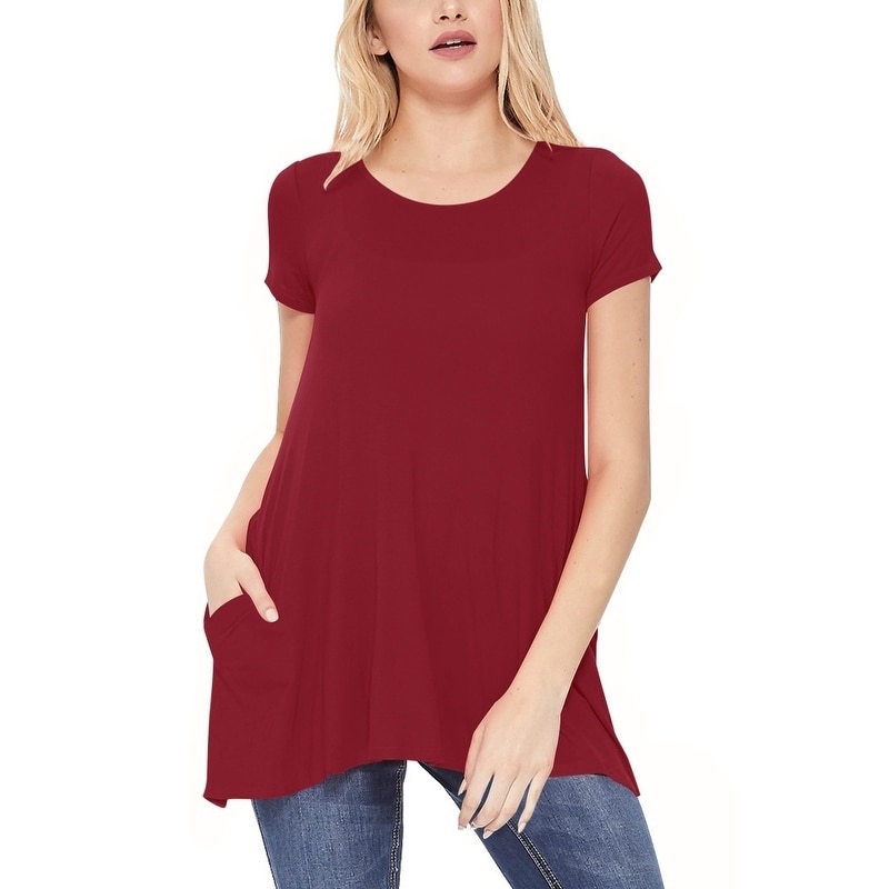 Kilopy Women Blouse Shirts Fashion Short Sleeve T-Shirt Off Shoulder Pure Color Knot Hem T-Shirt Tops Loose Pullover Blouse